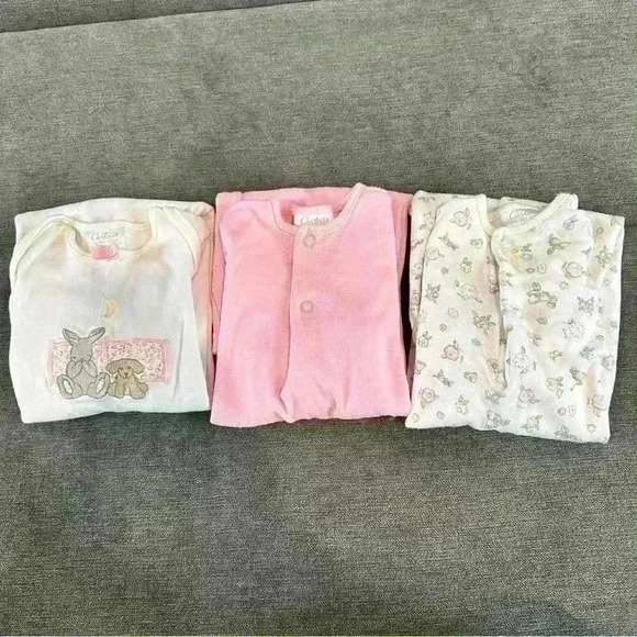 Set of 3 Vintage Carters Newborn Gowns Pink, Floral & Embroidered up to 11lbs